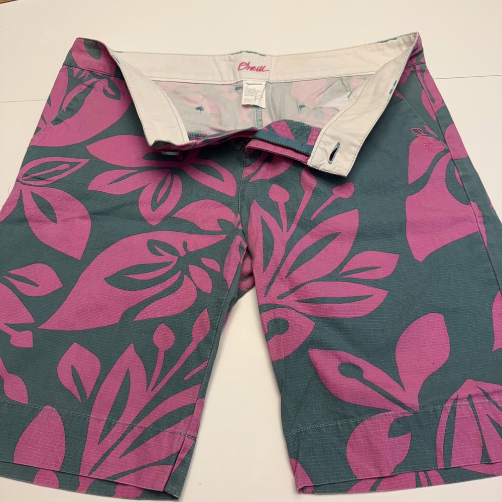 Vintage O'Neil Jr's 13 Green Pink 100% Ripstop Cotton Hawaiian Board Shorts